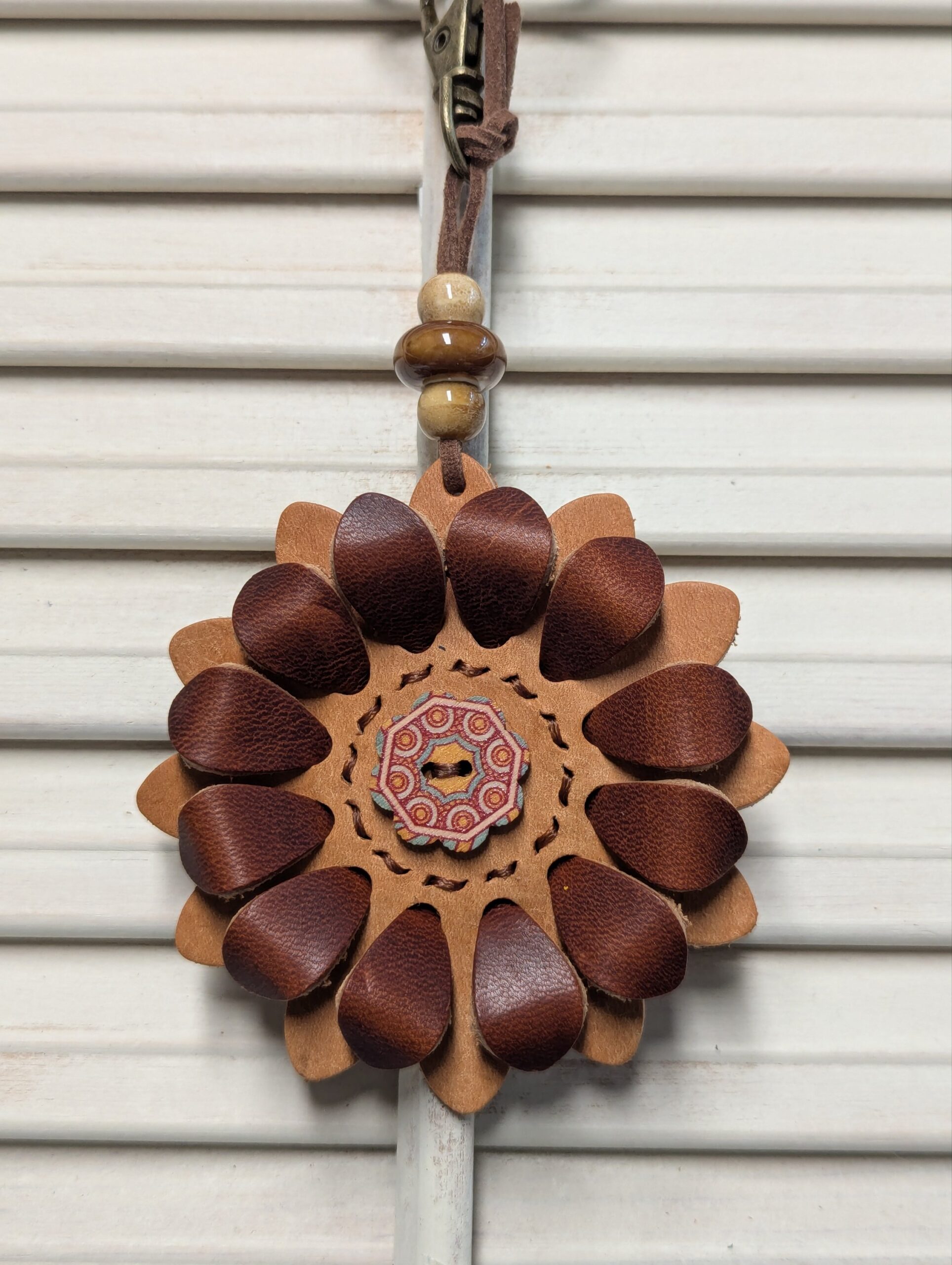 Flower Power Button Leather Purse Charm-#453