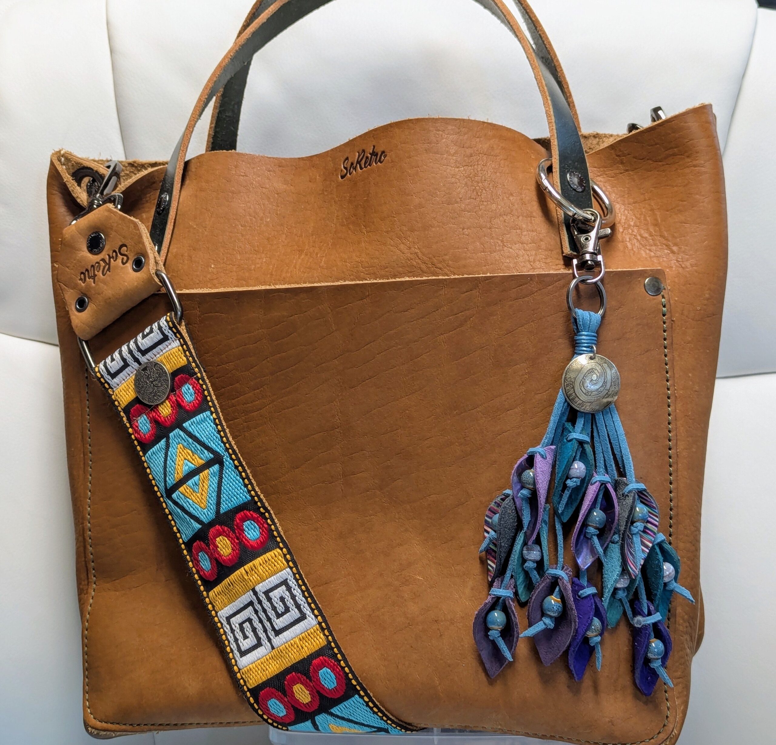 Lovely Hand Etched Bronze Pendant and Leather Lilies Purse Charm-#458 - Image 2