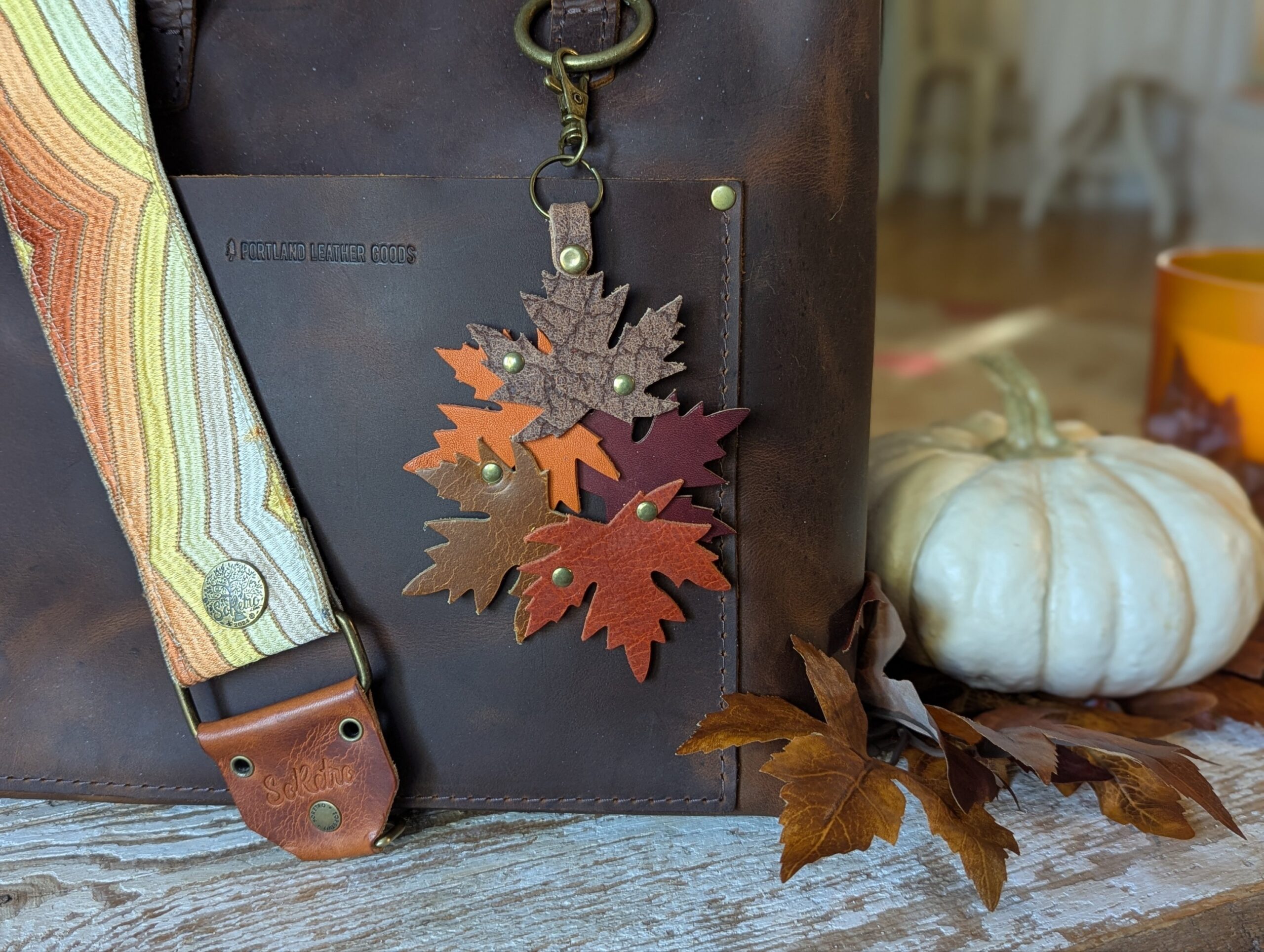 New Fall Leaves Leather Purse Charm-#471