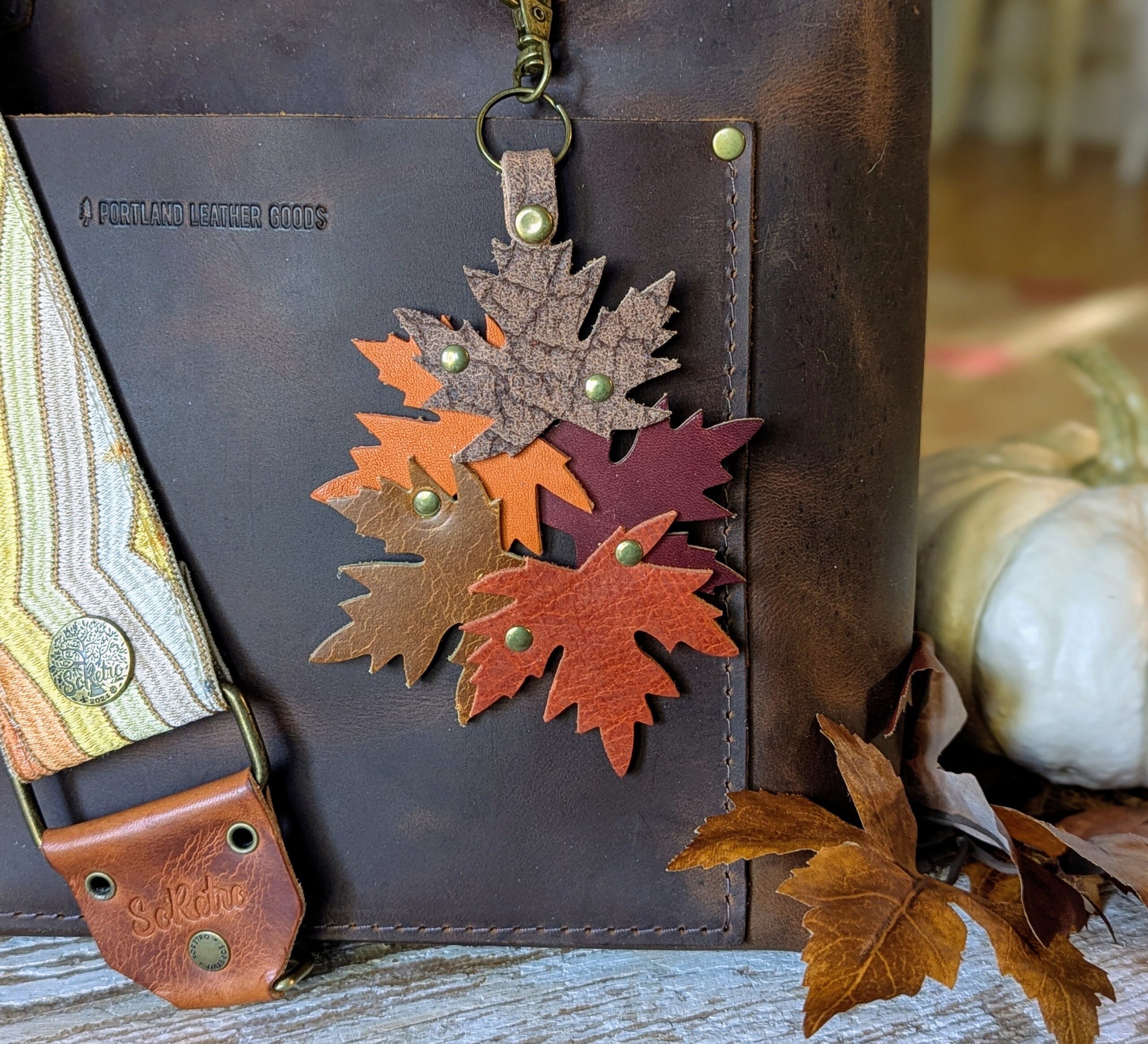 New Fall Leaves Leather Purse Charm-#471 - Image 2