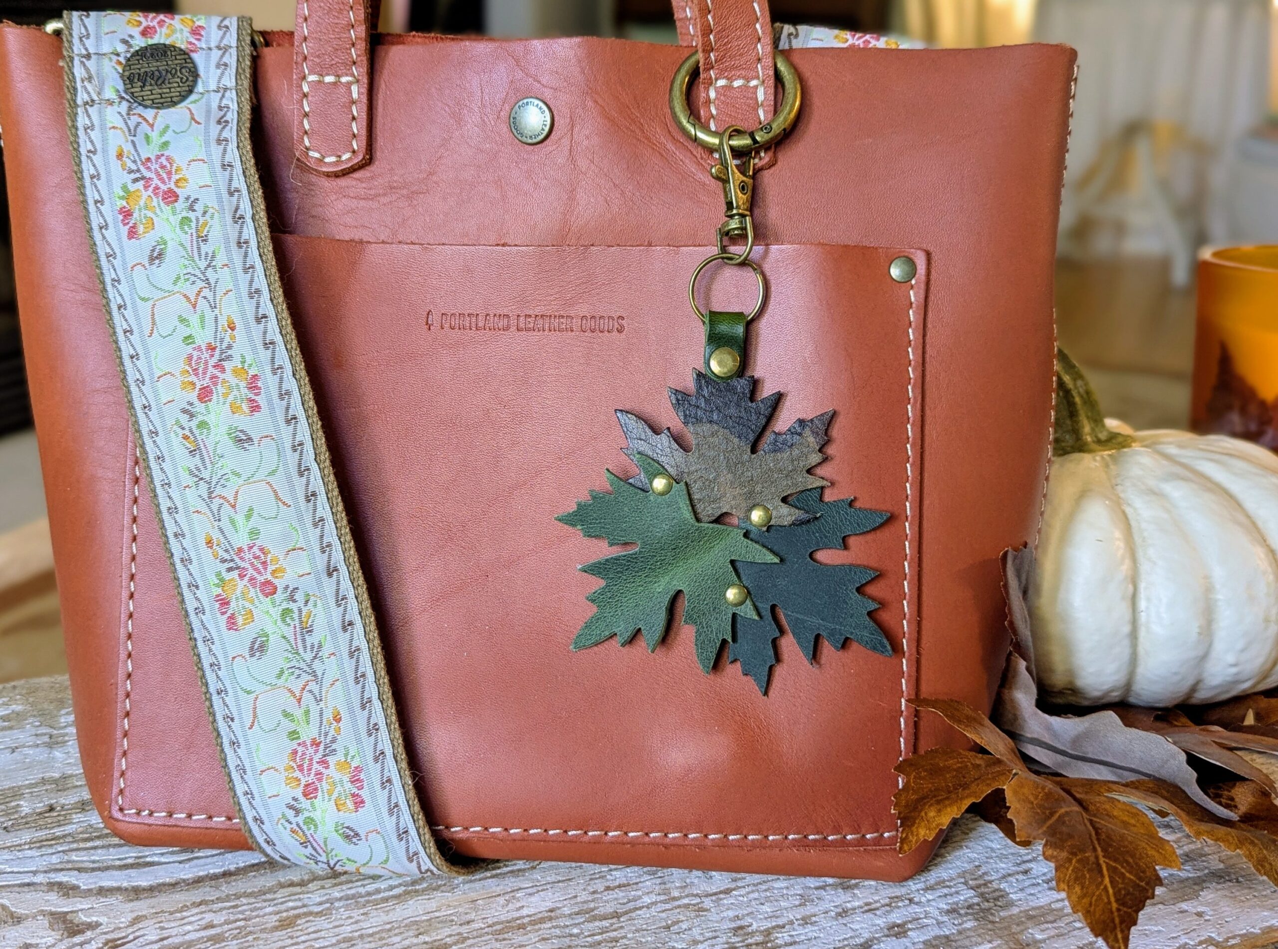 New Fall Leaves Leather Purse Charm-#465