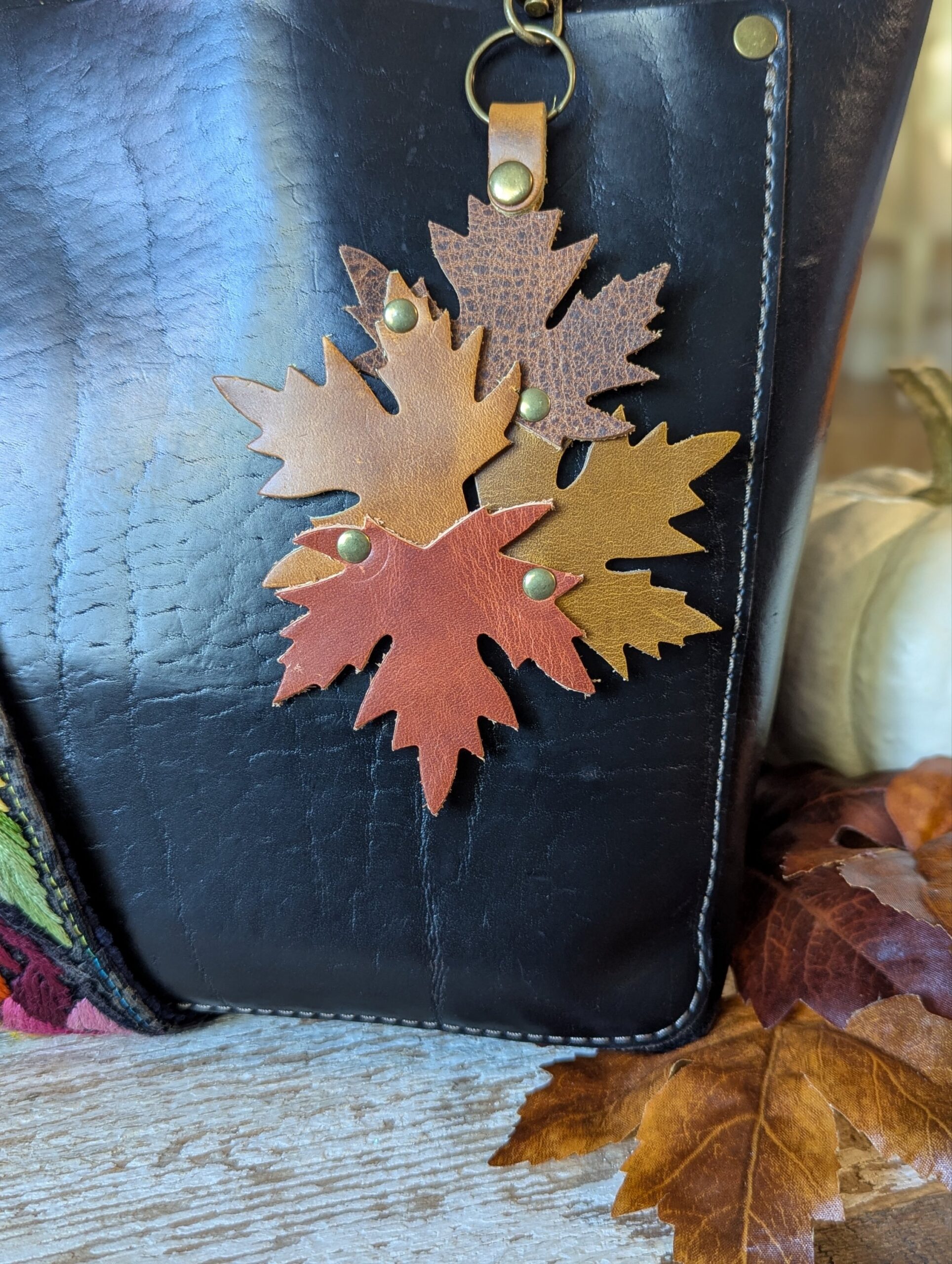 New Fall Leaves Leather Purse Charm-#468 - Image 2