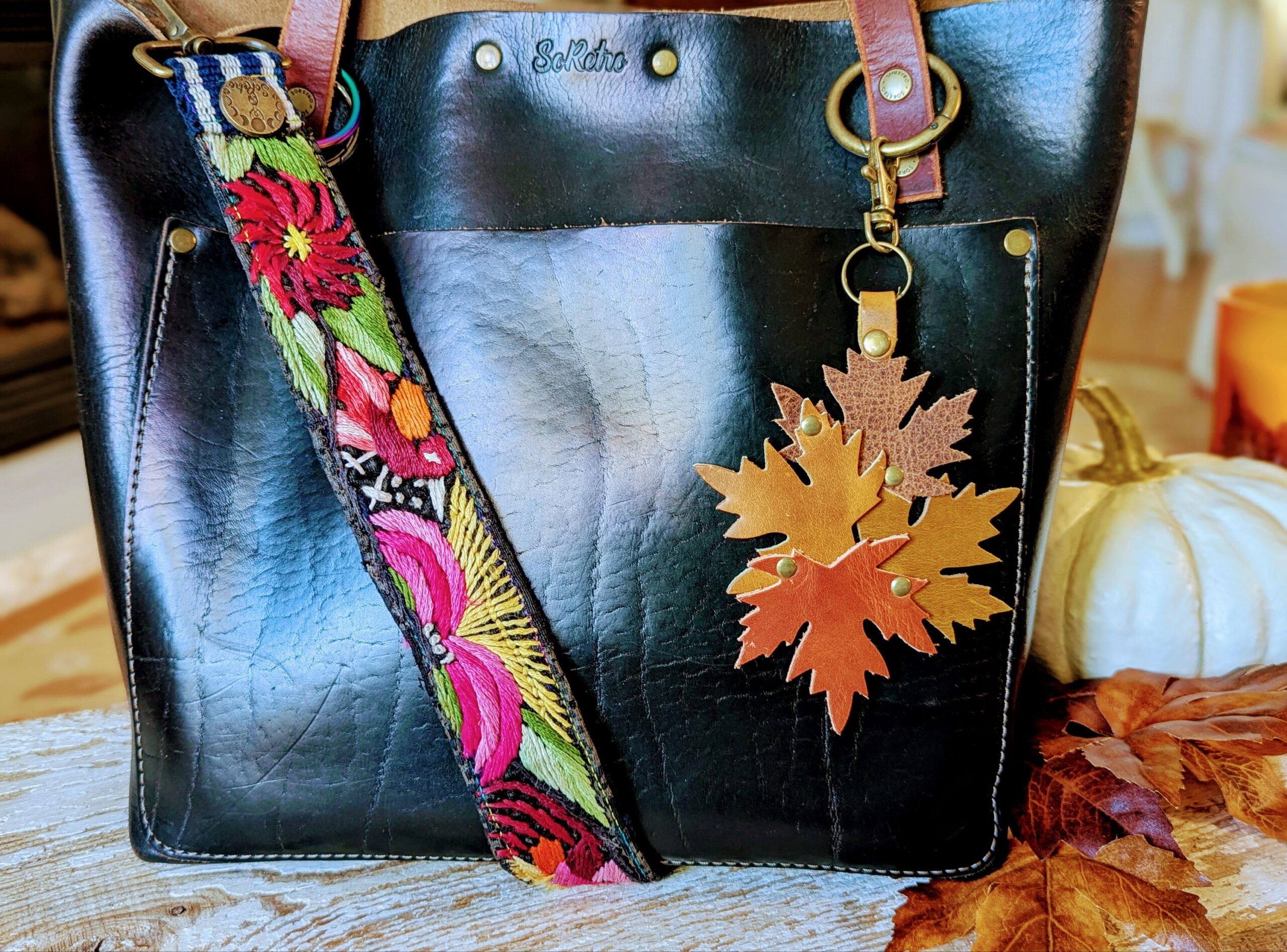 New Fall Leaves Leather Purse Charm-#468