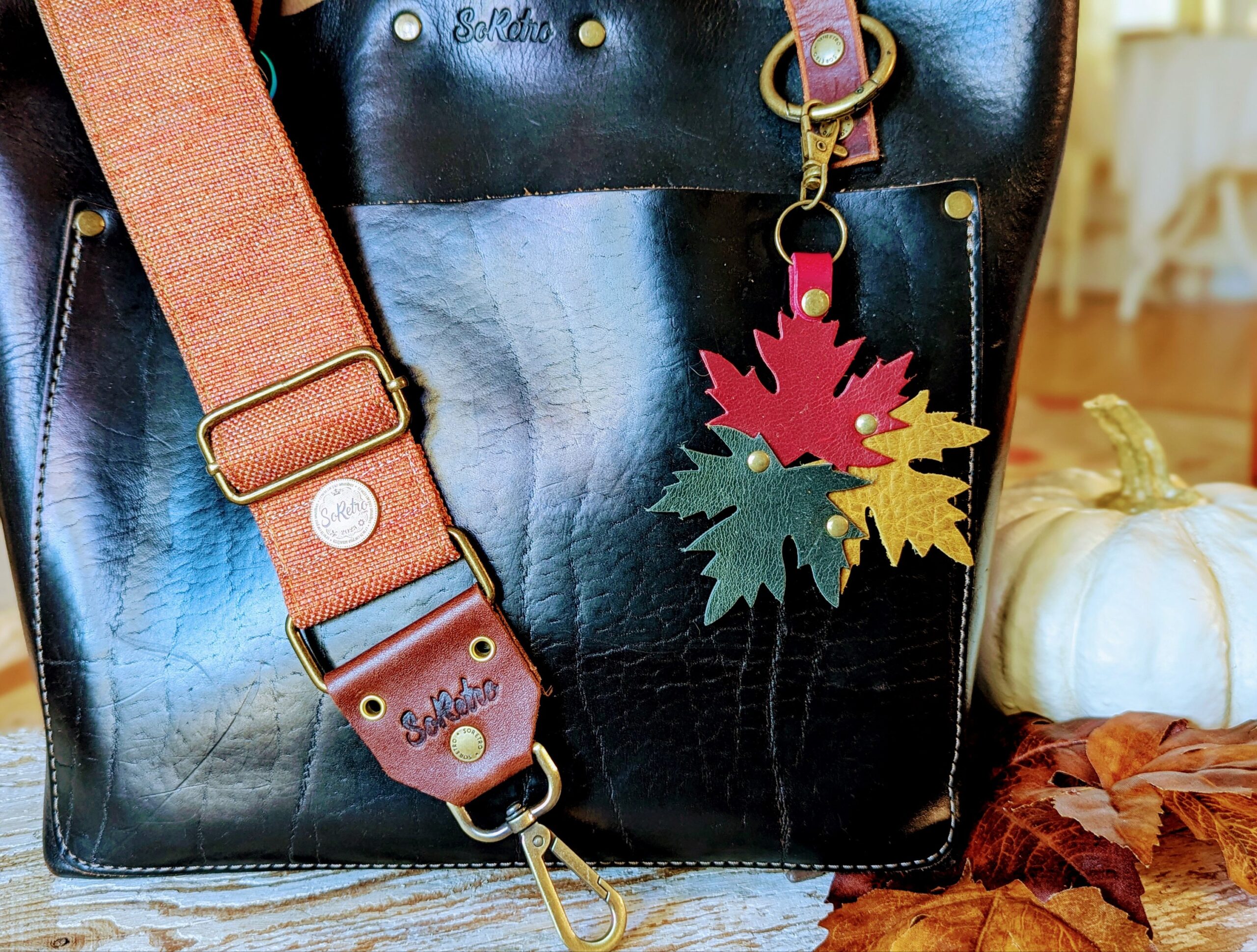 New Fall Leaves Leather Purse Charm-#463
