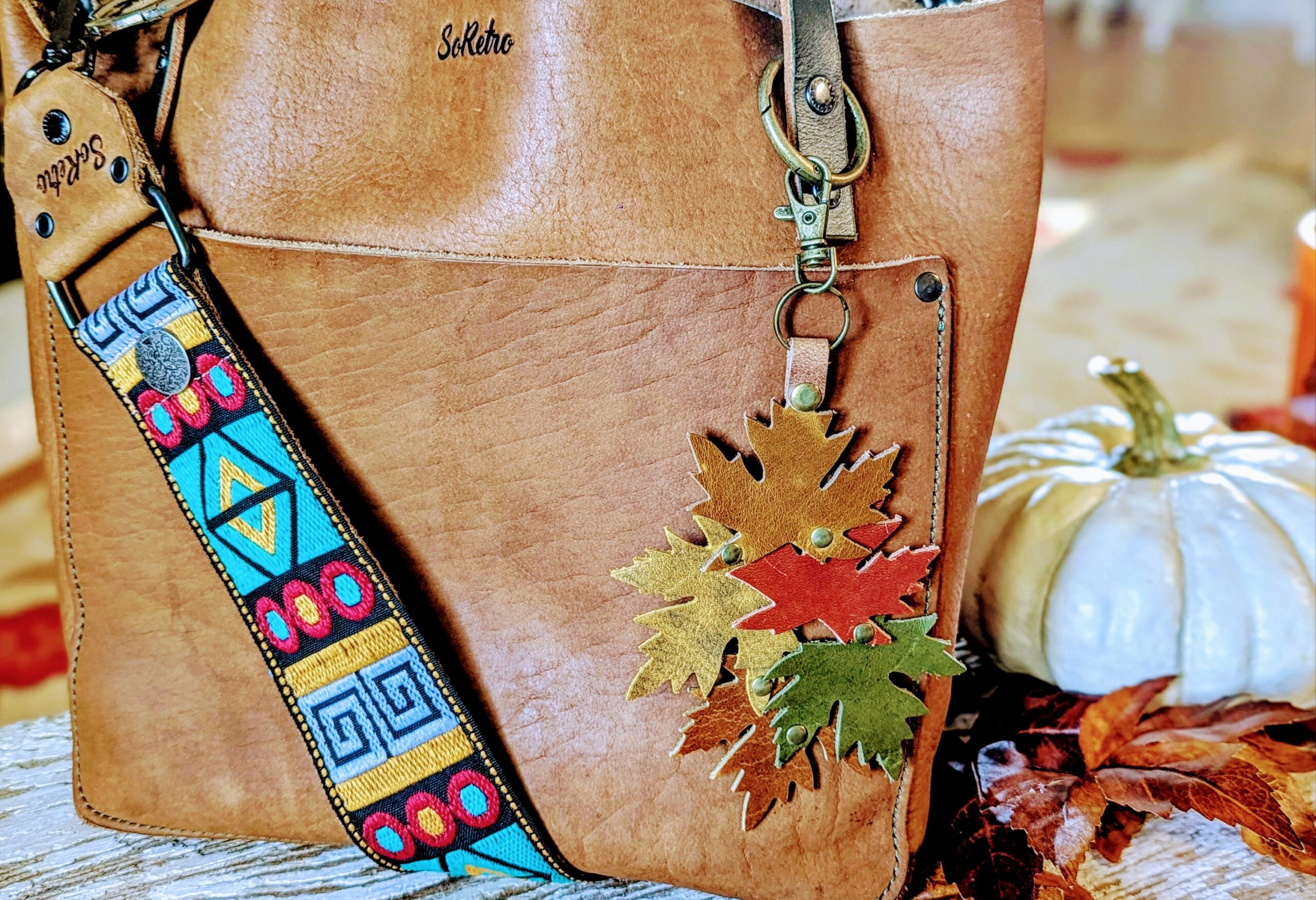New Fall Leaves Leather Purse Charm-#469