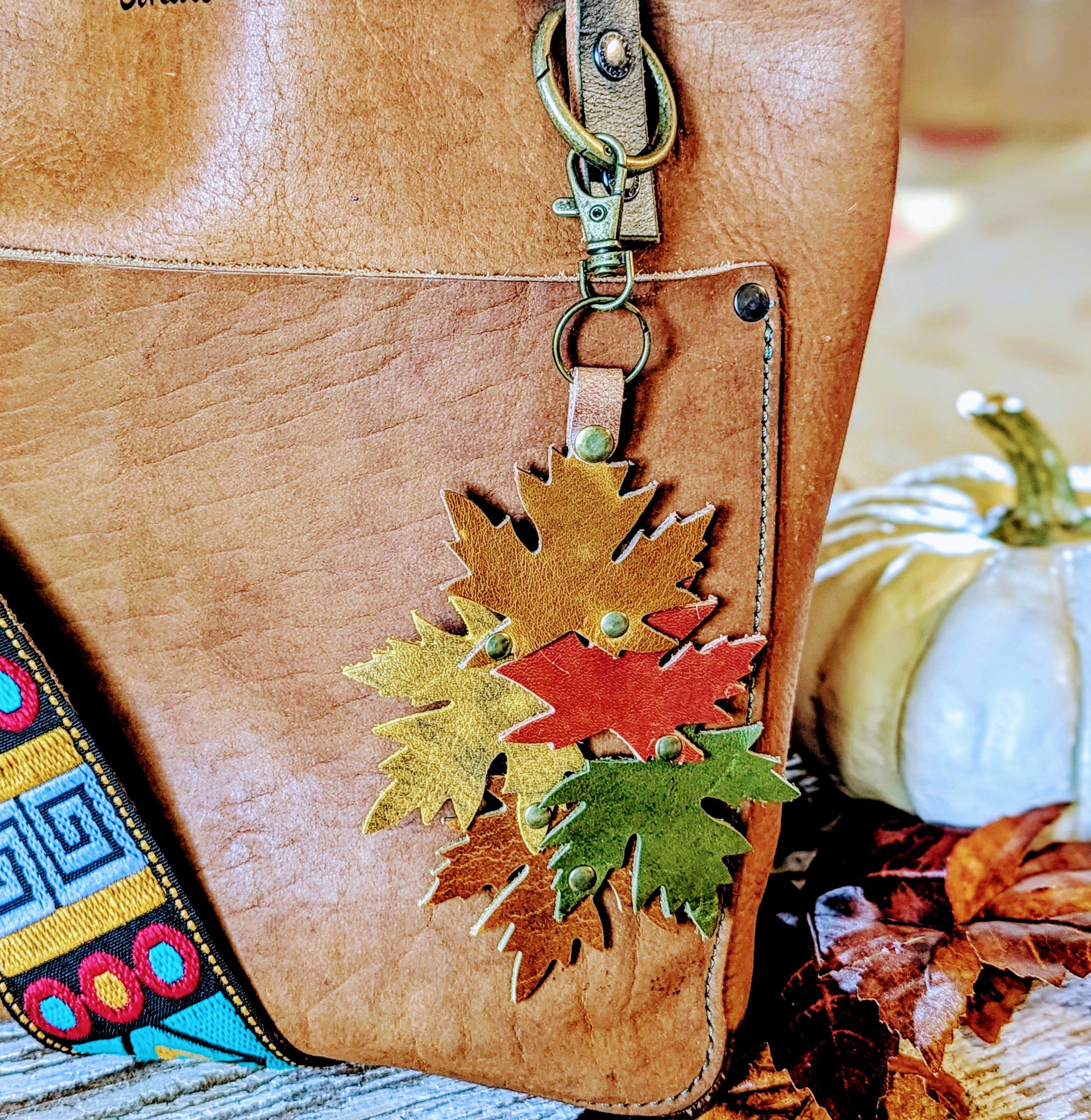 New Fall Leaves Leather Purse Charm-#469 - Image 2