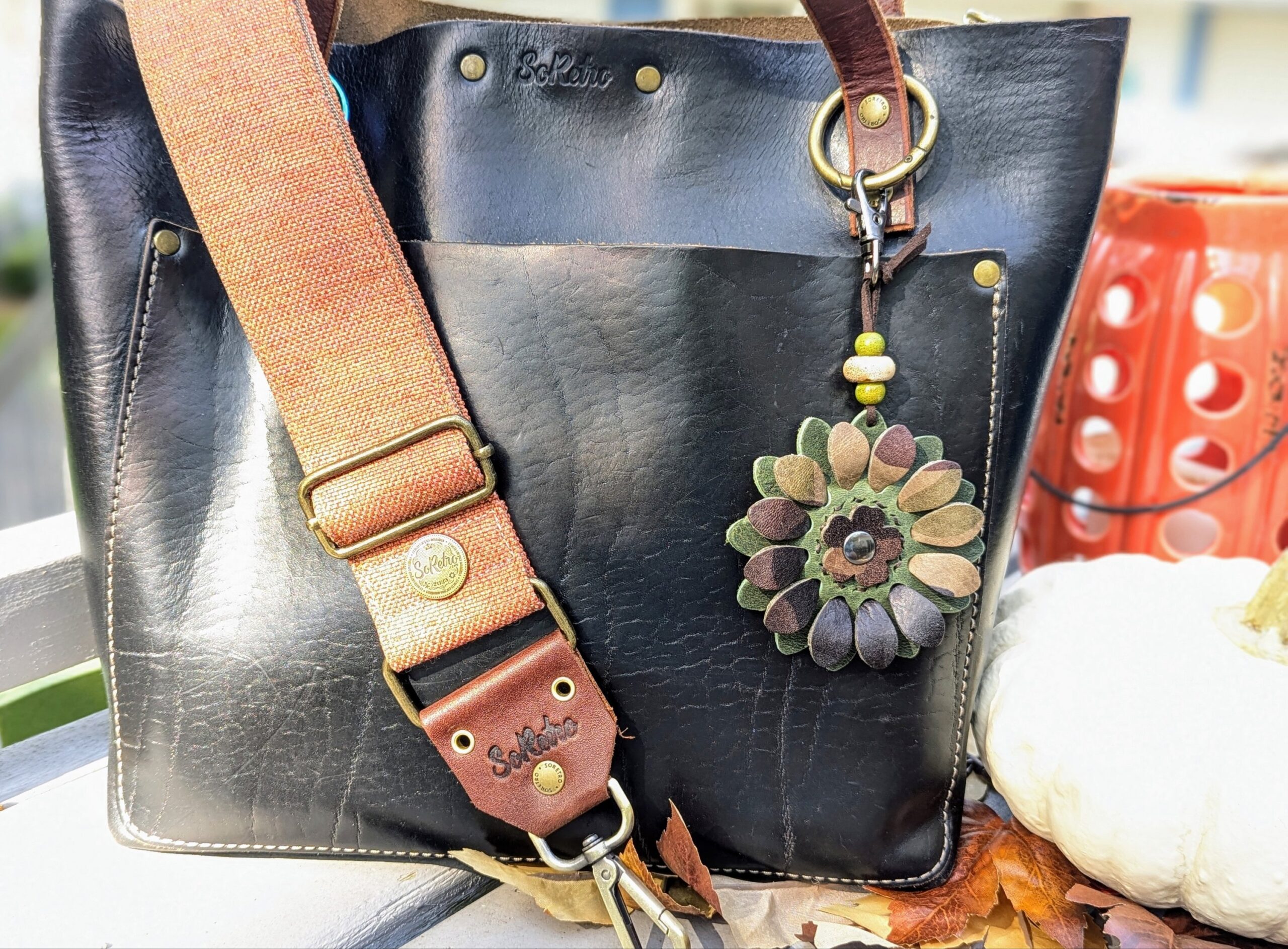 Flower Power Leather Purse Charm-#473 - Image 2