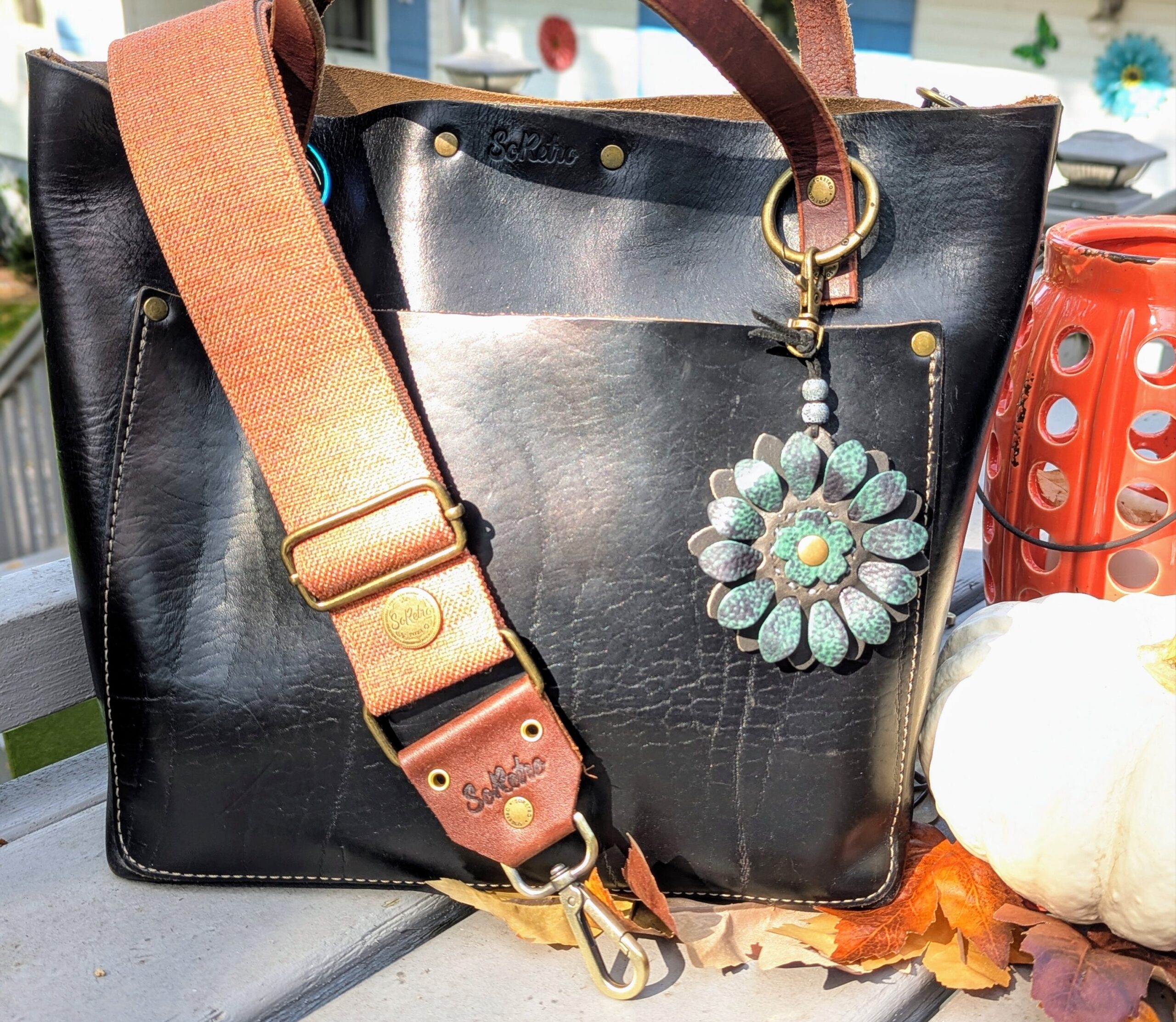 Flower Power Leather Purse Charm-#472 - Image 2