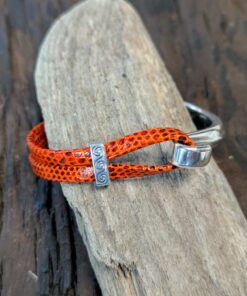 Boho Half Cuff Orange Lizard Flat Leather Bracelet and Slide