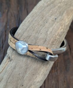 Boho Half Cuff Flat Cork Leather Bracelet and Slide