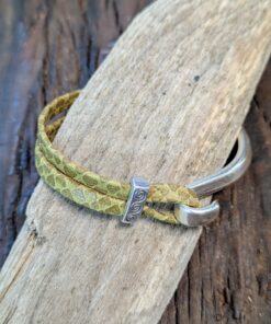 Boho Half Cuff Flat Khaki Leather Bracelet and Slide