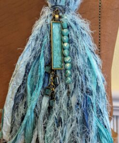 "Tantalizing Turquoise and Teals" Sari Silk Purse Charm-#484