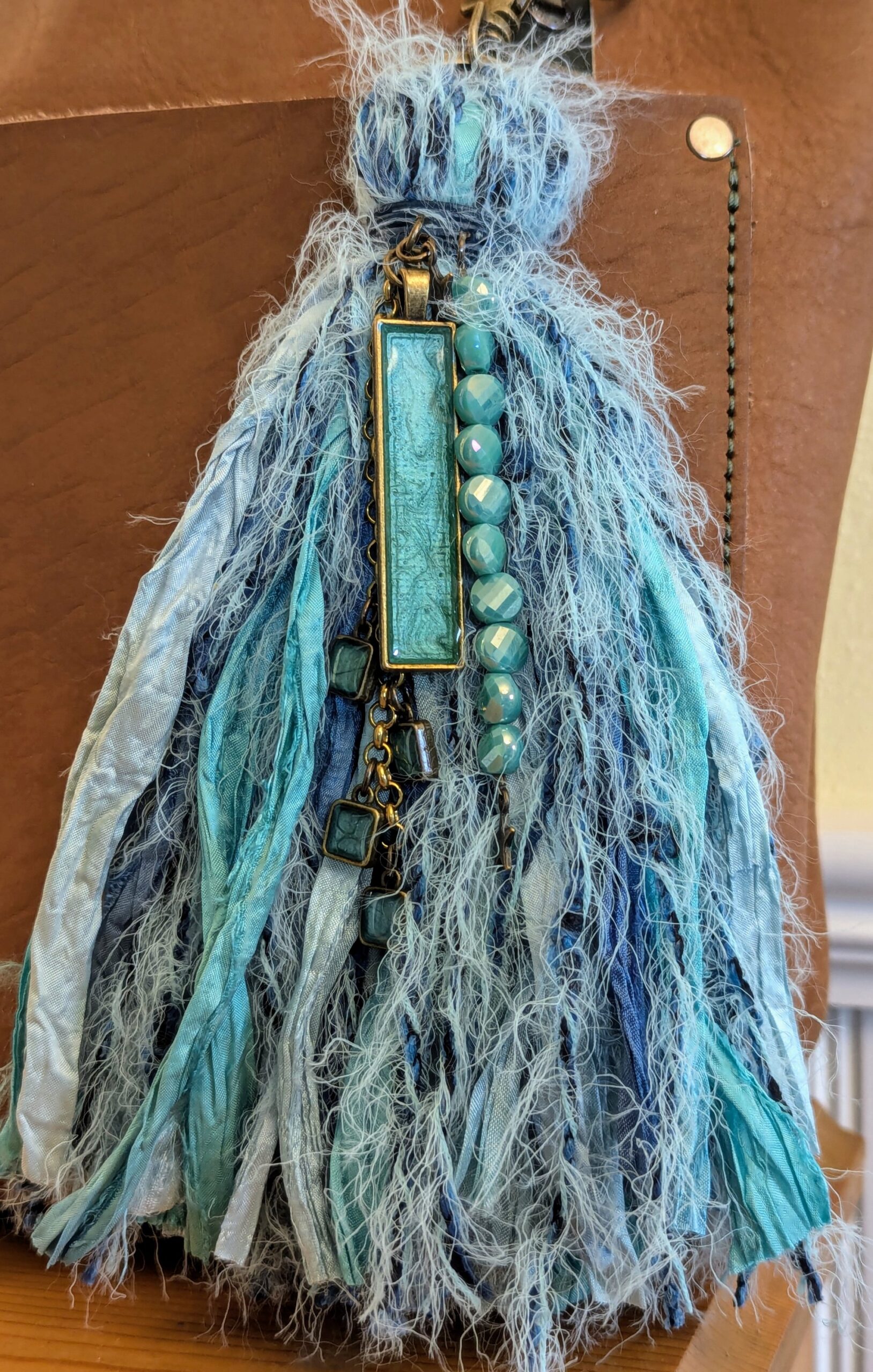 "Tantalizing Turquoise and Teals" Sari Silk Purse Charm-#484
