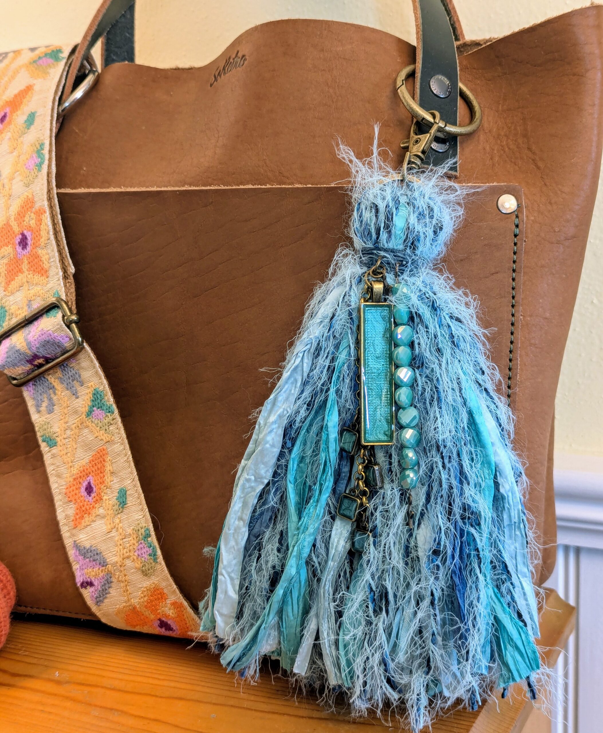 "Tantalizing Turquoise and Teals" Sari Silk Purse Charm-#484 - Image 2