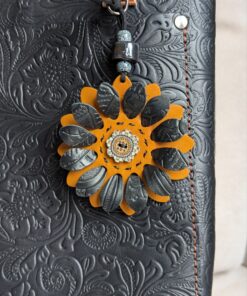 Flower Power Button Leather Purse Charm-#490