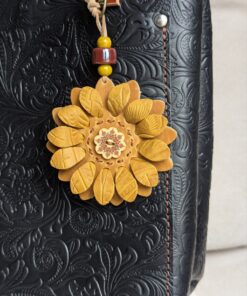 Flower Power Button Leather Purse Charm-#491
