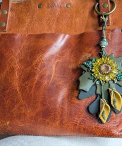 Alternative view of Sunflower & Leather Leaves Purse Charm-#485