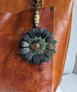 Flower Power Leather Purse Charm-#486