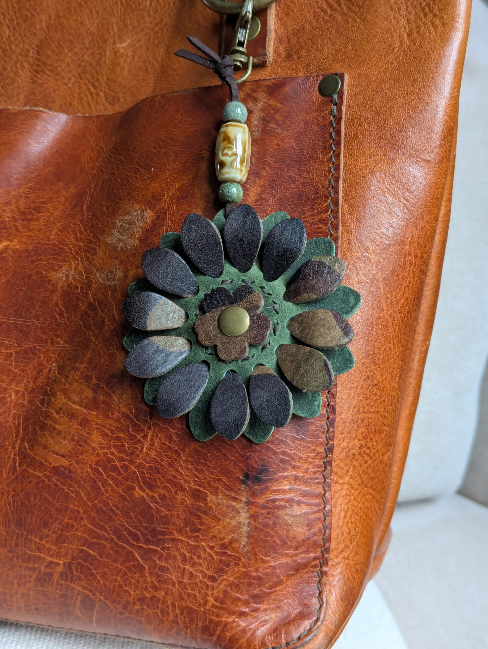 Flower Power Leather Purse Charm-#486