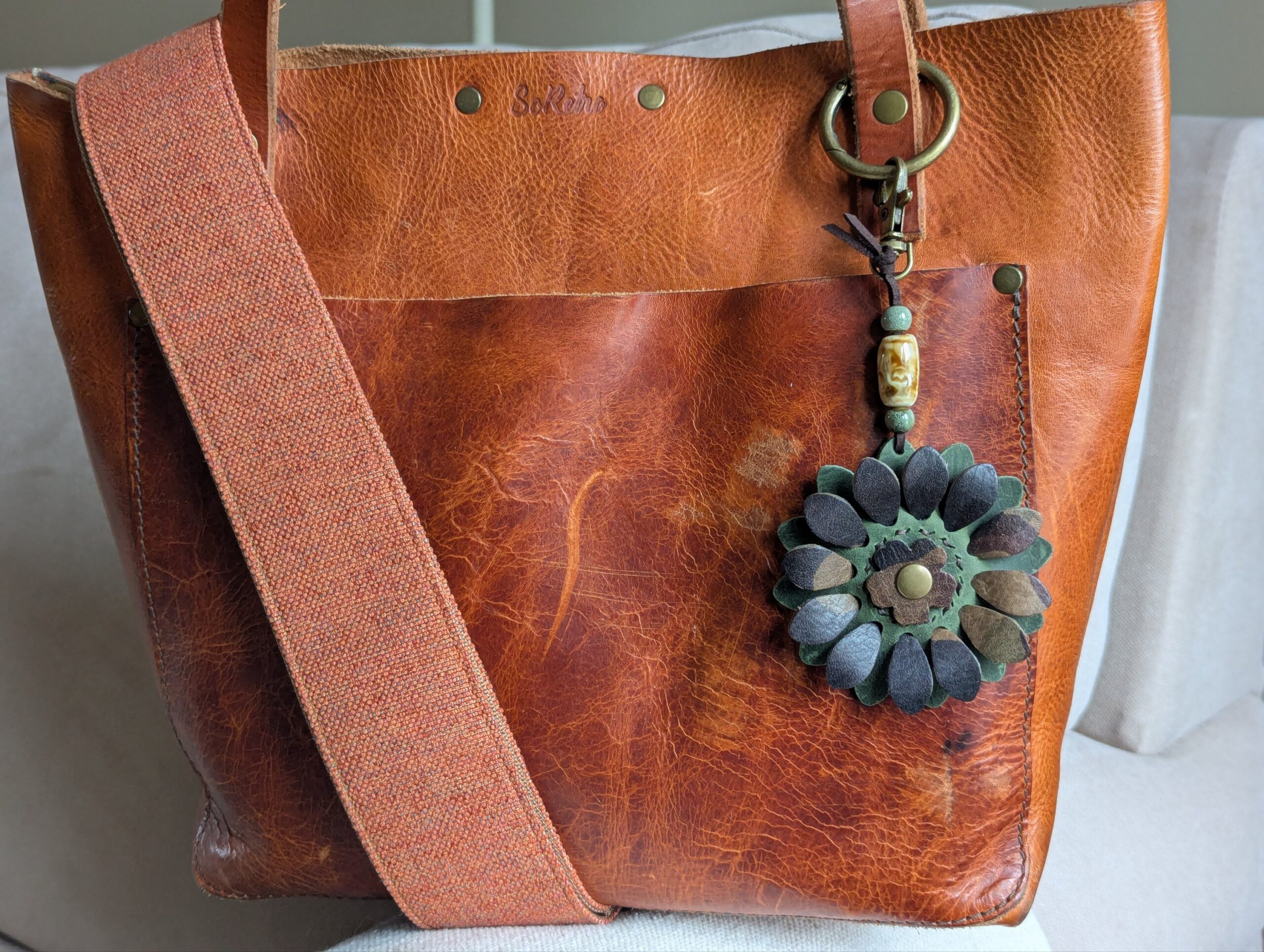 Flower Power Leather Purse Charm-#486 - Image 2
