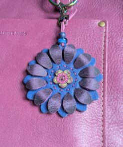 Flower Power Button Leather Purse Charm-#487