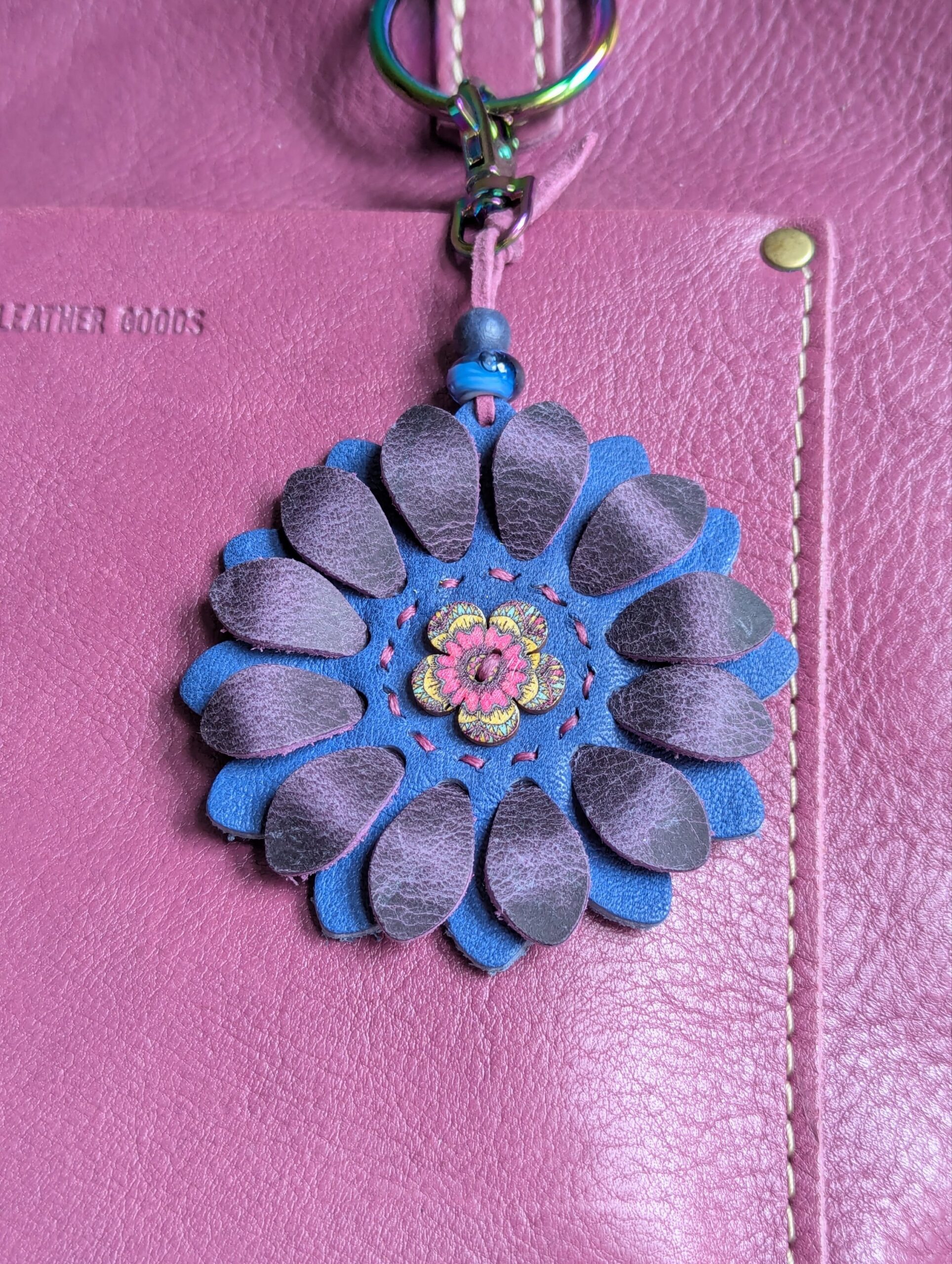 Flower Power Button Leather Purse Charm-#487