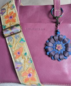 Alternative view of Flower Power Button Leather Purse Charm-#487