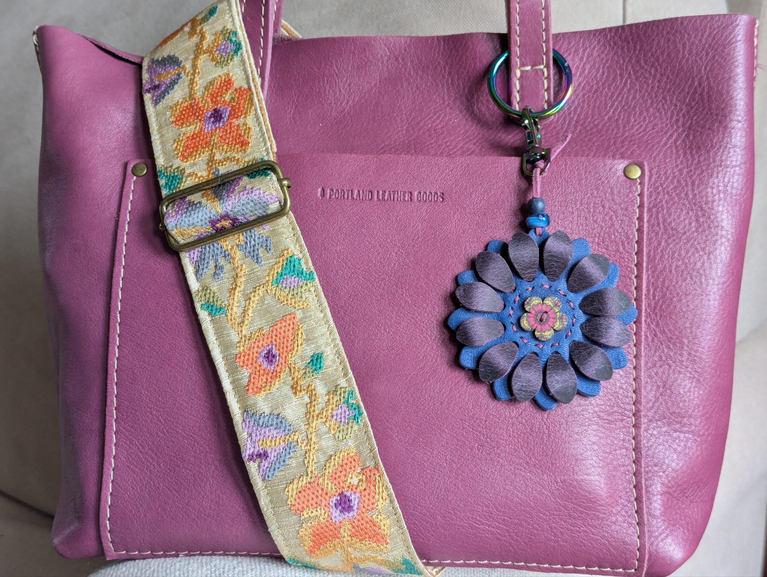 Flower Power Button Leather Purse Charm-#487 - Image 2
