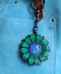 Flower Power Button Leather Purse Charm-#488