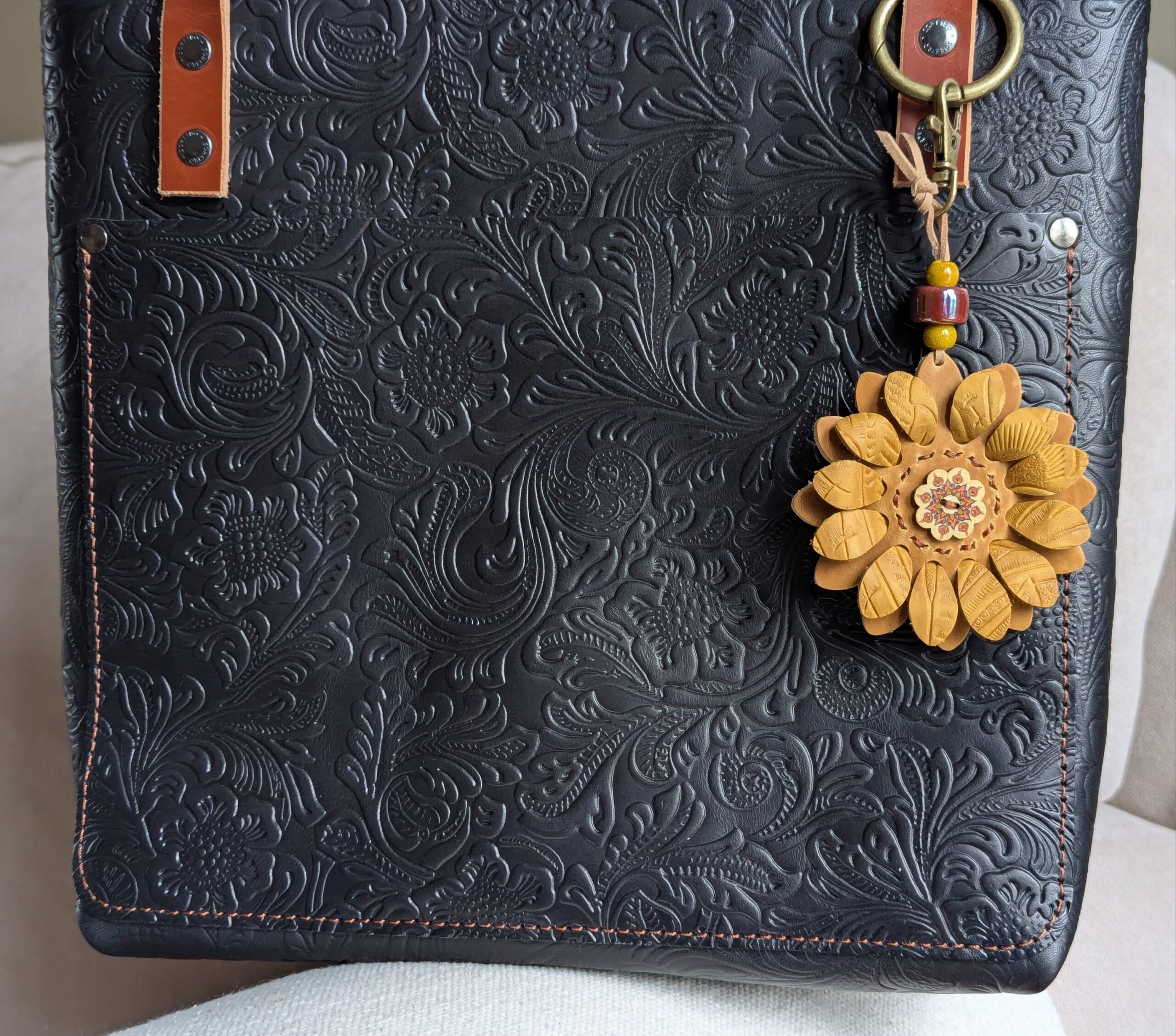 Flower Power Button Leather Purse Charm-#491 - Image 2