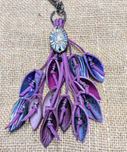 Alternative view of RESERVED LISTING FOR MISSIE H. ONLY-Lovely Porcelain Pendant and Leather Lilies Purse Charm-#494a