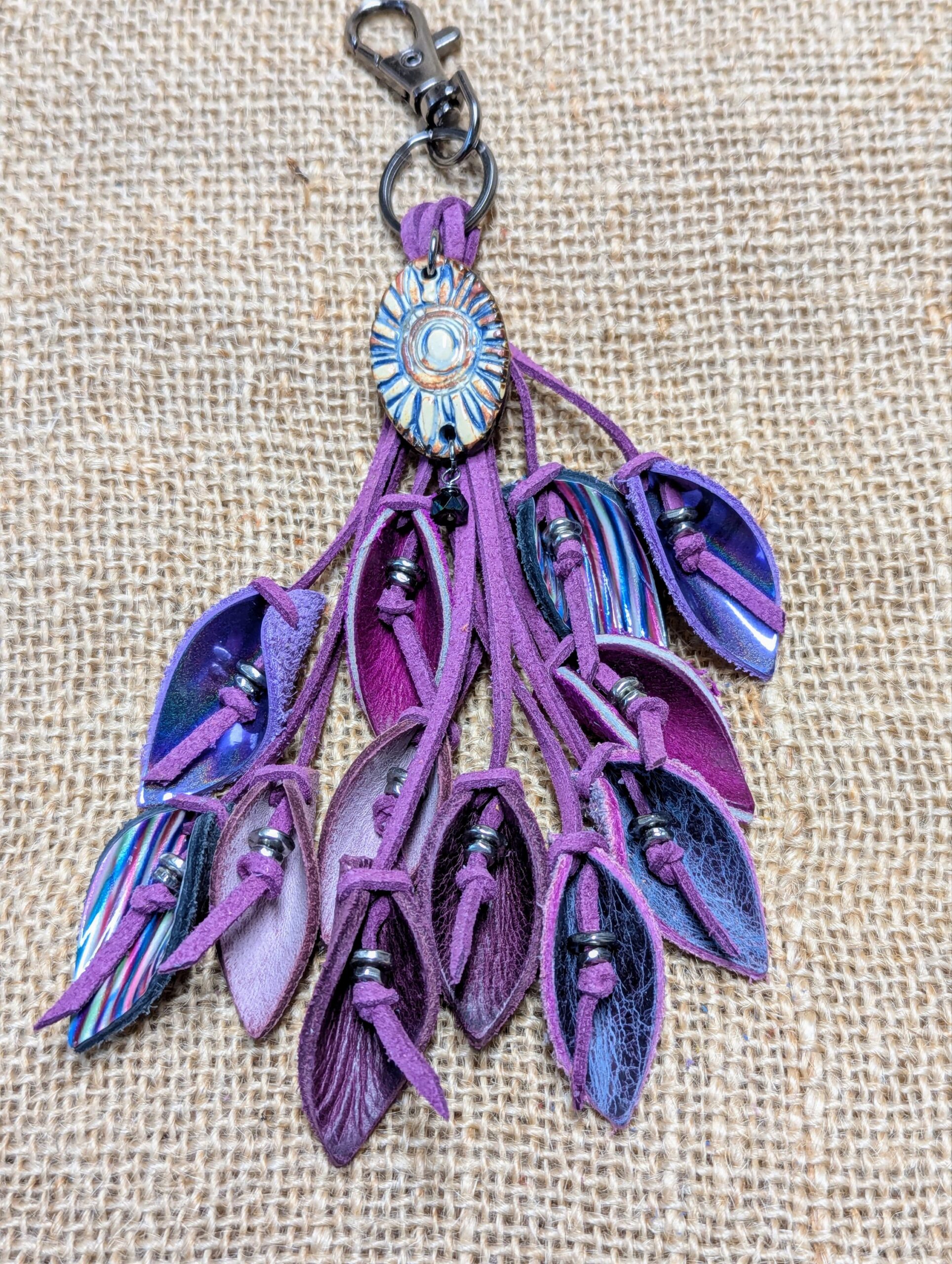 RESERVED LISTING FOR MISSIE H. ONLY-Lovely Porcelain Pendant and Leather Lilies Purse Charm-#494a - Image 2