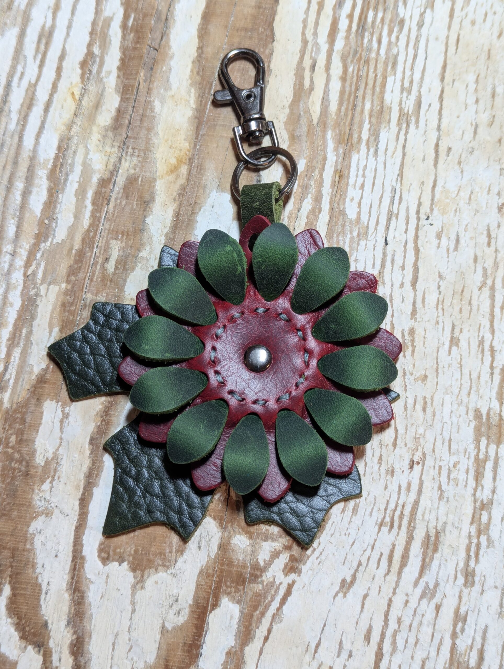 Christmastime Flower Power Leather Purse Charm-#518 - Image 2