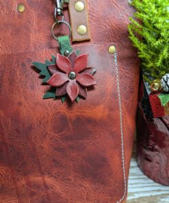 Christmastime Flower Leather Purse Charm-#514