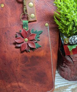 Christmastime Flower Leather Purse Charm-#513