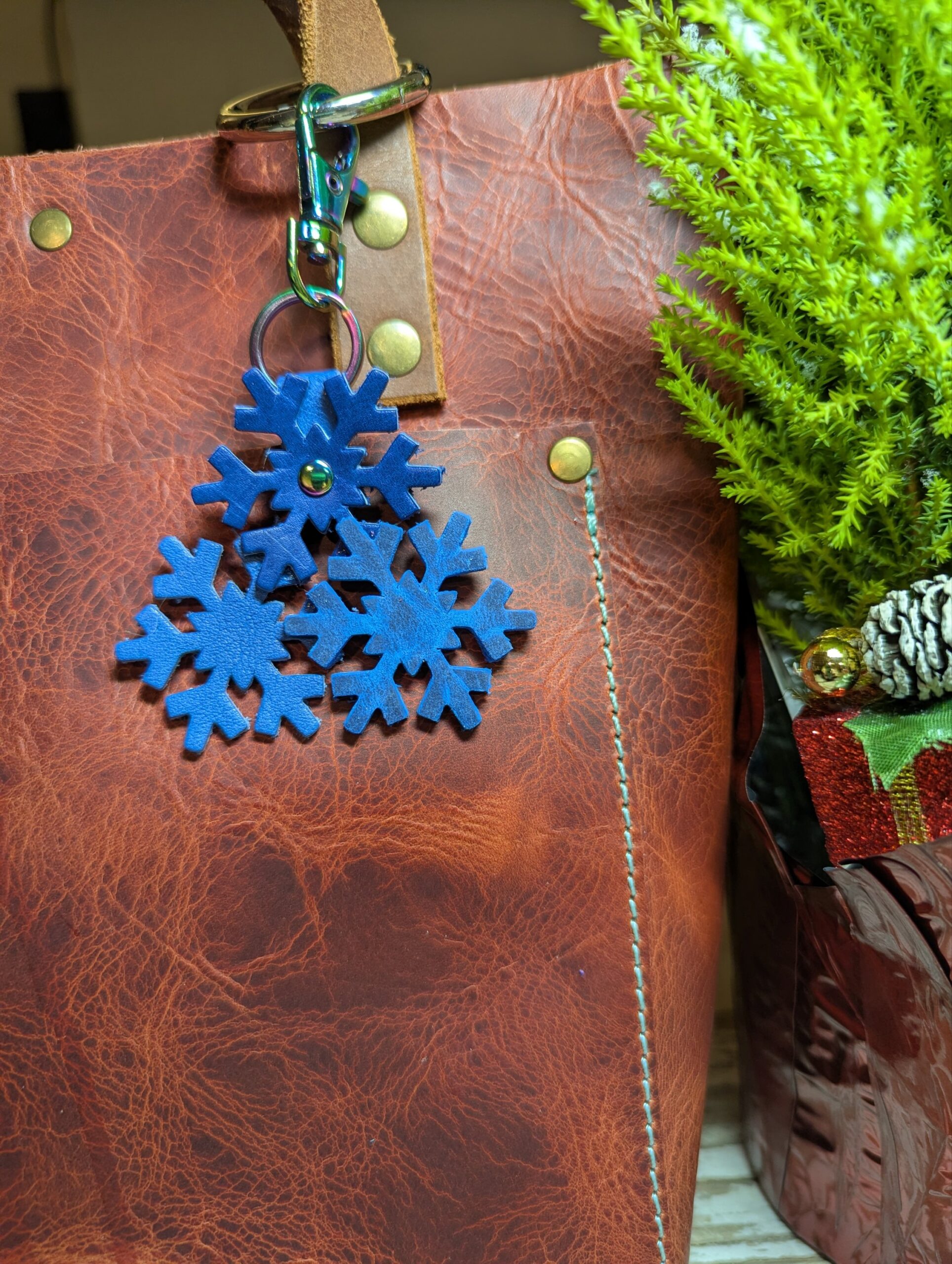 Snowflakes Leather Purse Charm-#509
