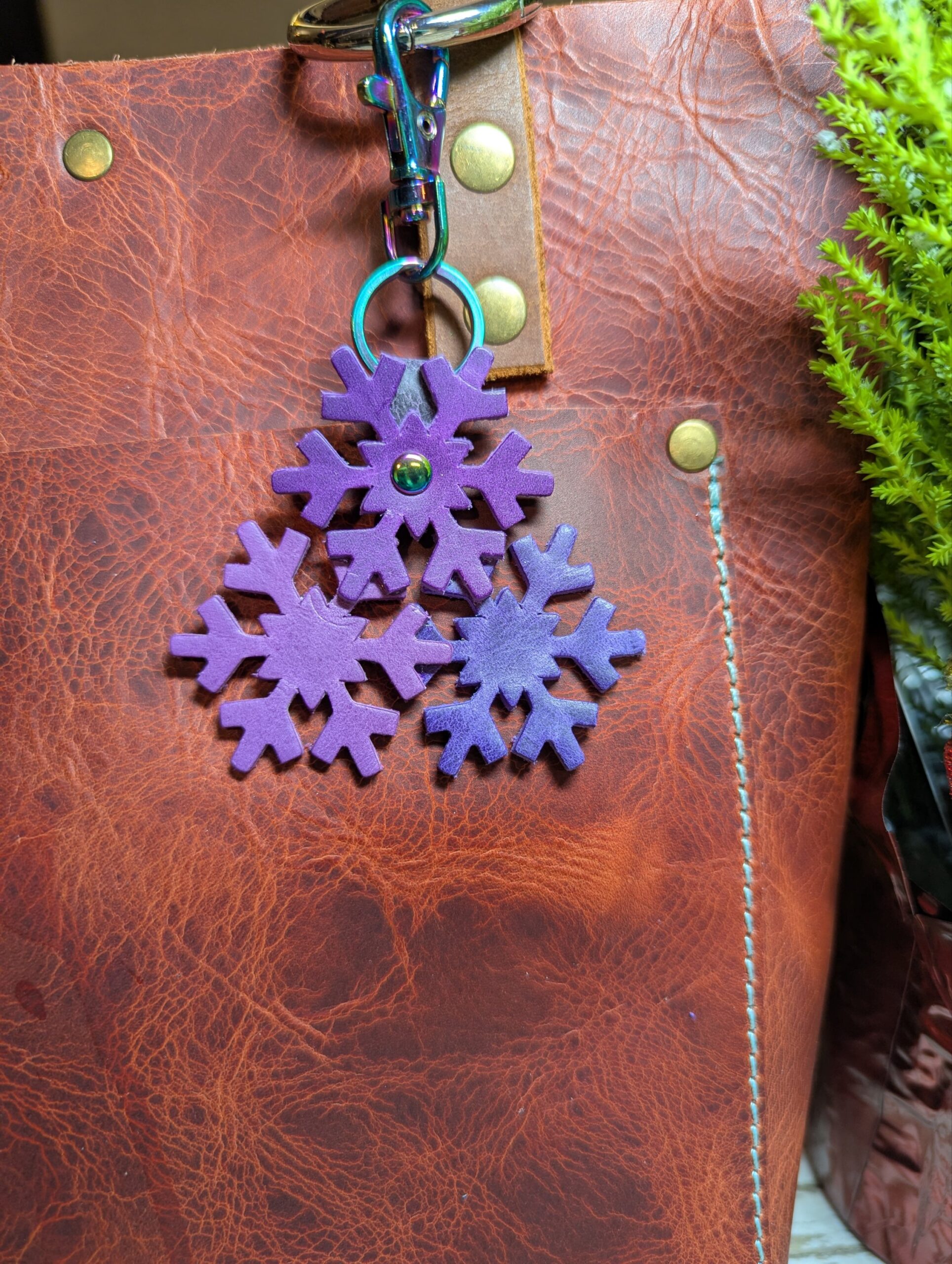 Snowflakes Leather Purse Charm-#510