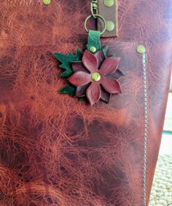 Christmastime Flower Leather Purse Charm-#526