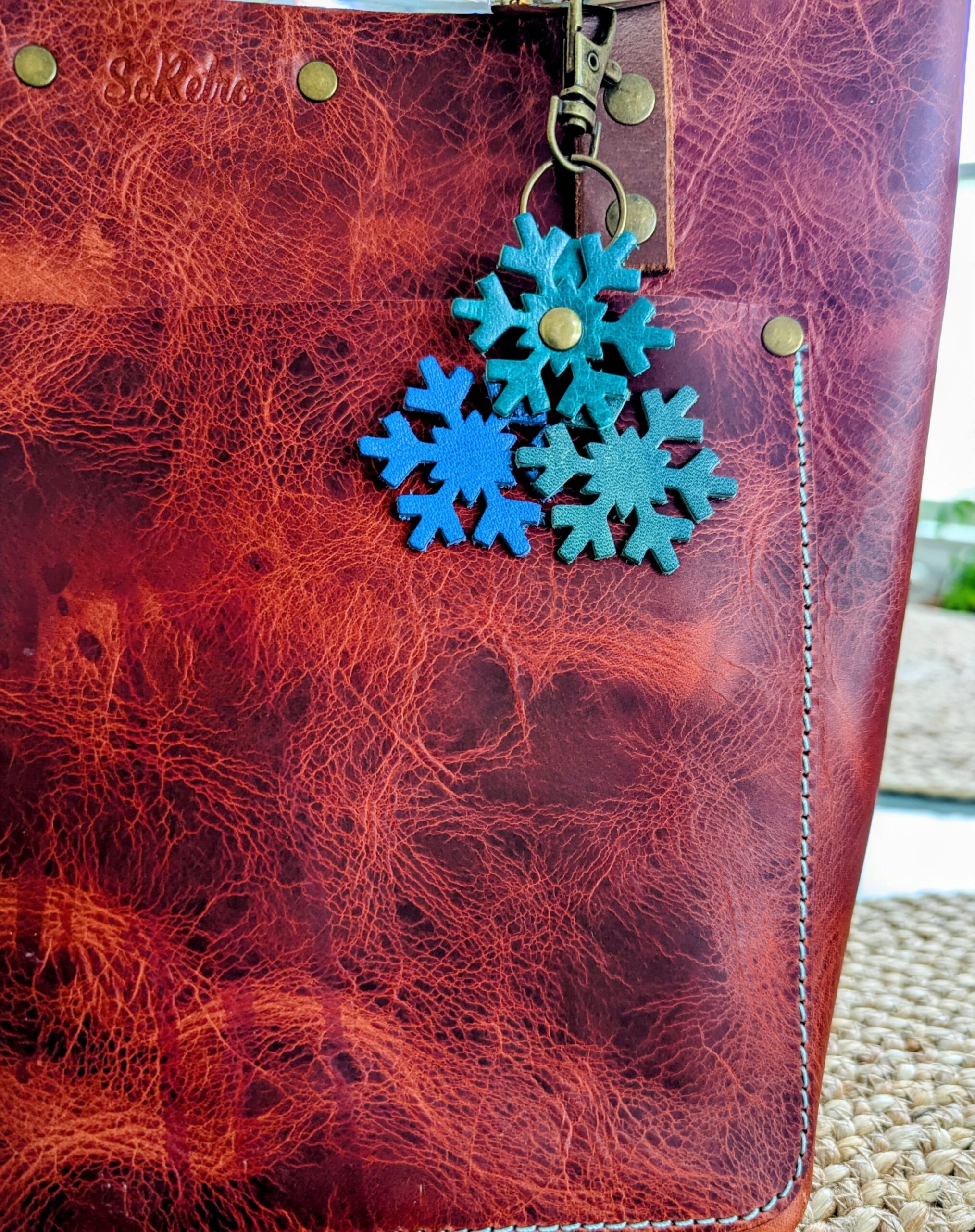 Snowflakes Leather Purse Charm-#525