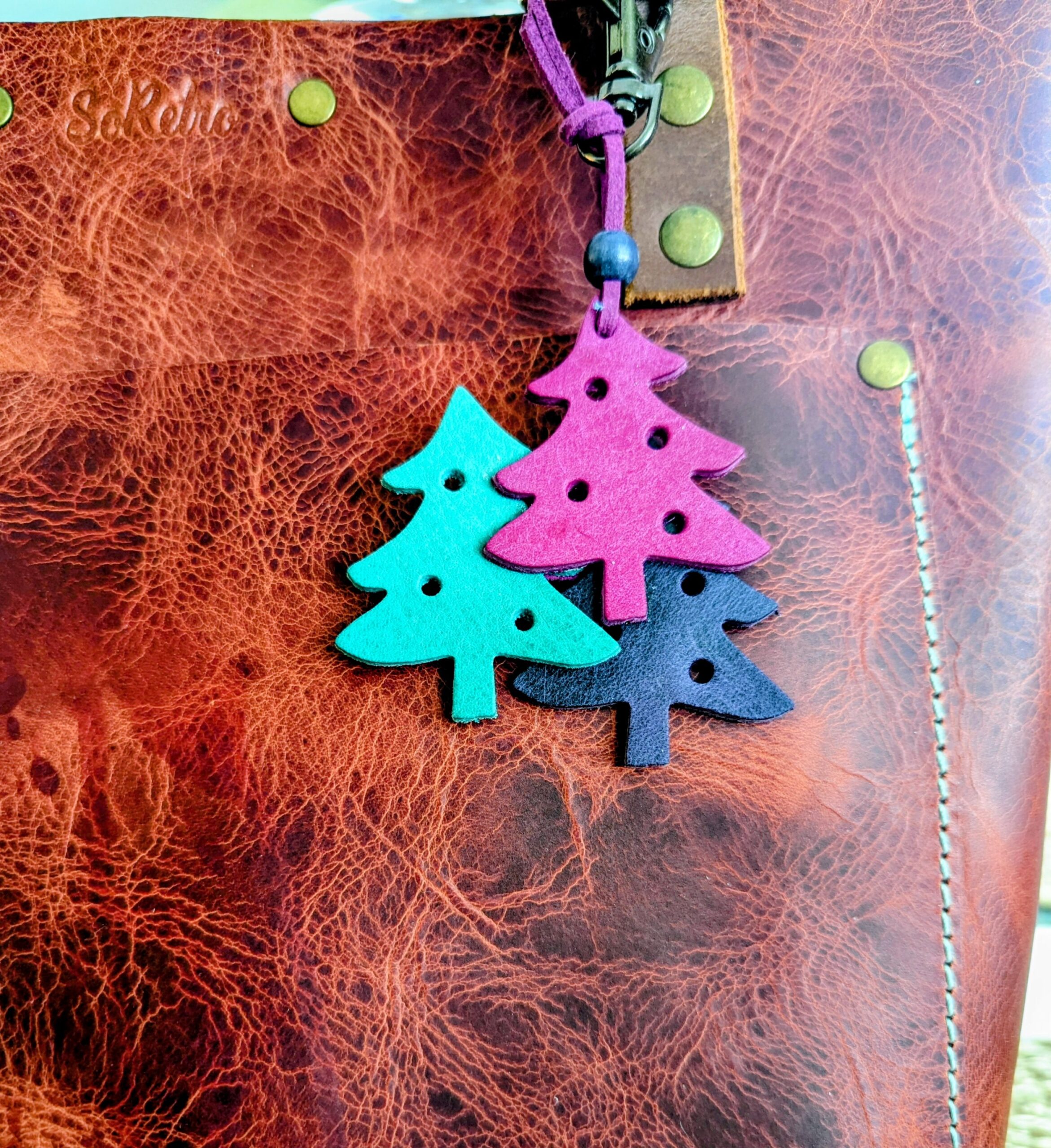 Christmas Trees Leather Purse Charm-#521