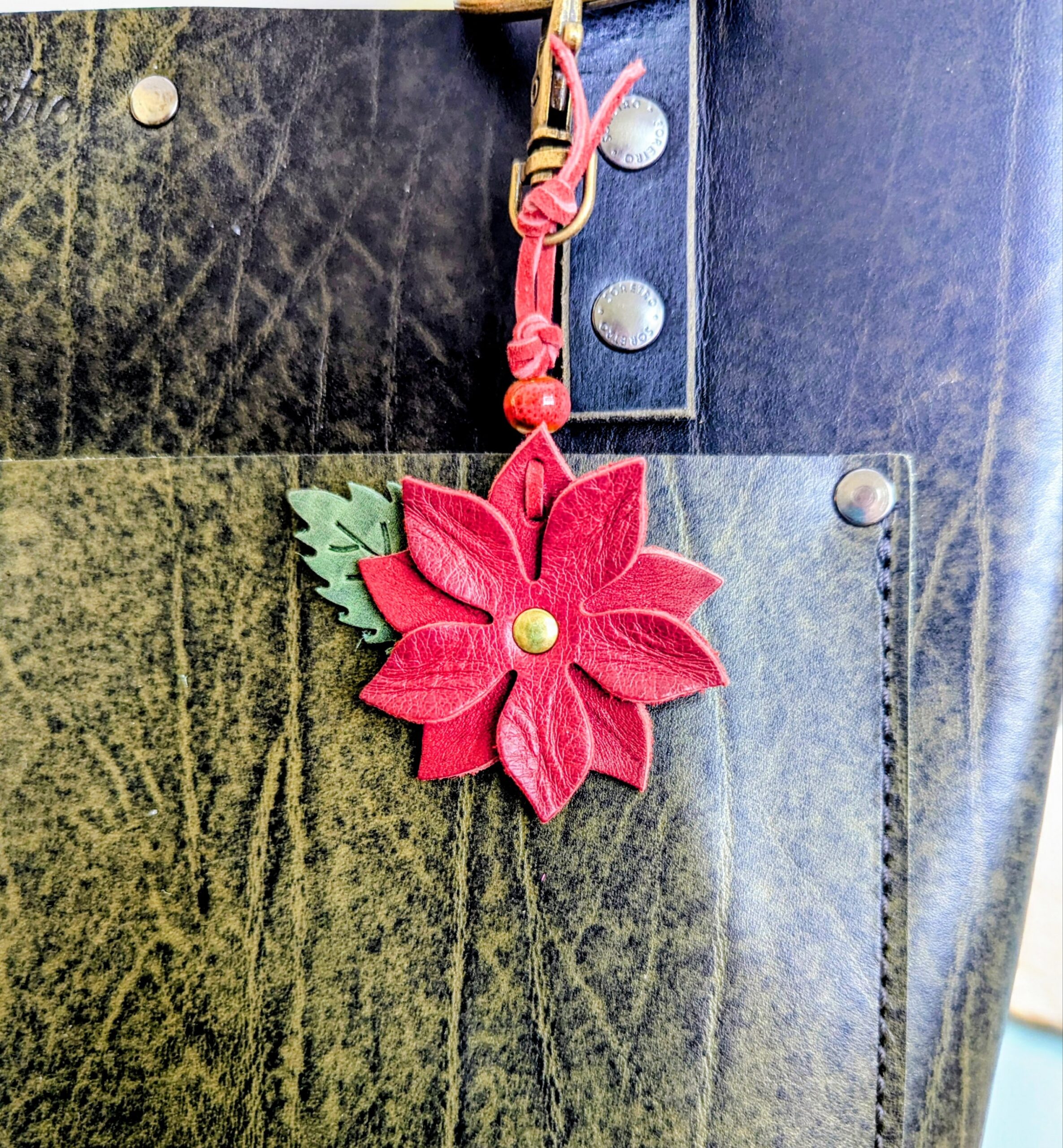 Christmastime Flower Leather Purse Charm-#532