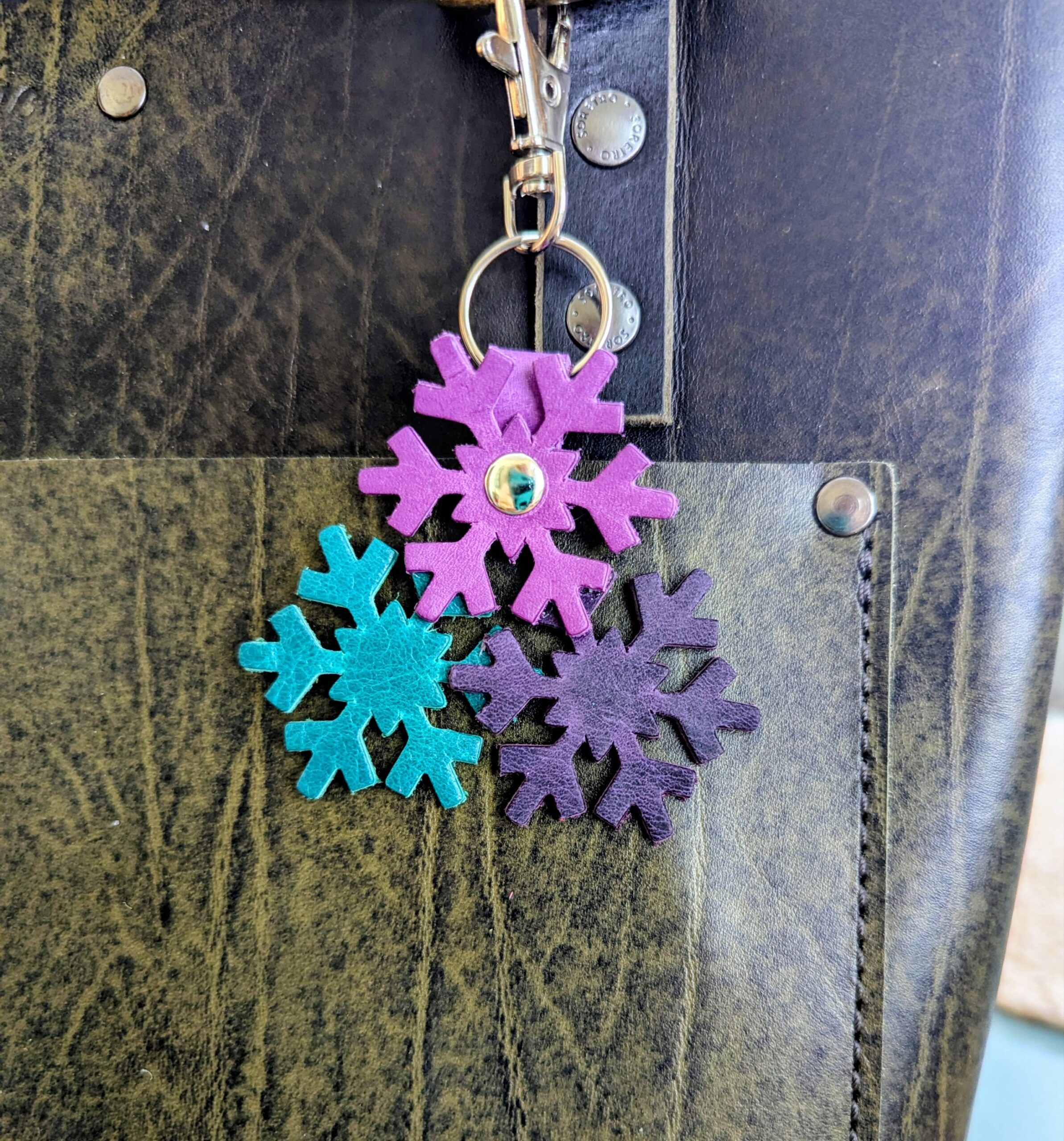 Snowflakes Leather Purse Charm-#531