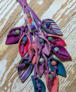 Lovely Porcelain Pendant and Leather Lilies Purse Charm-#536