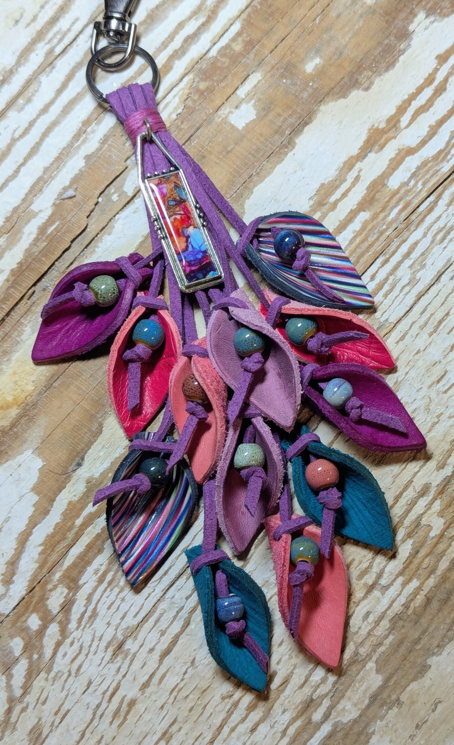 Lovely Porcelain Pendant and Leather Lilies Purse Charm-#536