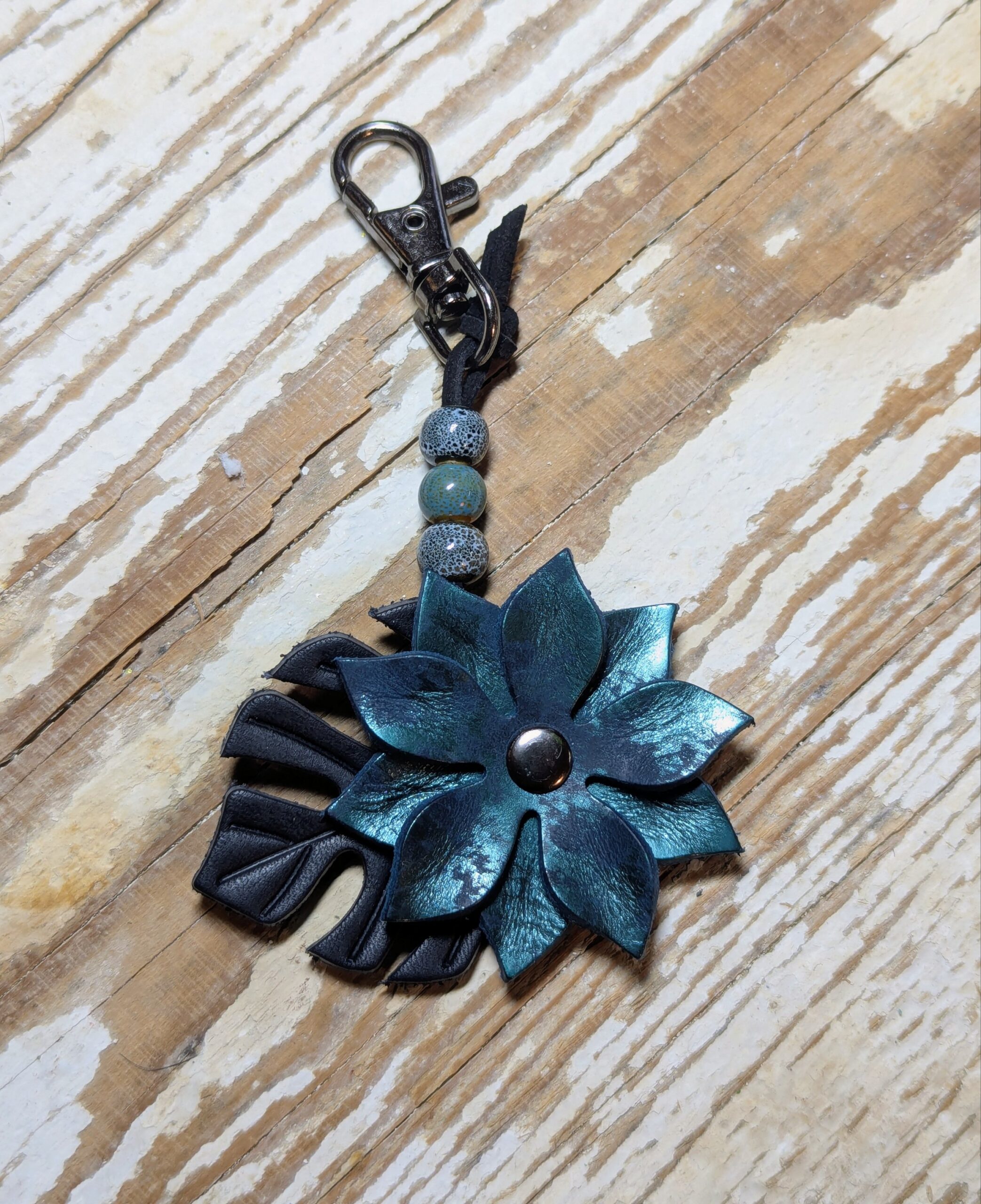 Lovely Flower Leather & Leaf Purse Charm-#539