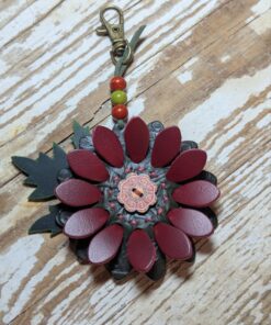 Christmastime Flower Power Button Leather Purse Charm-#537