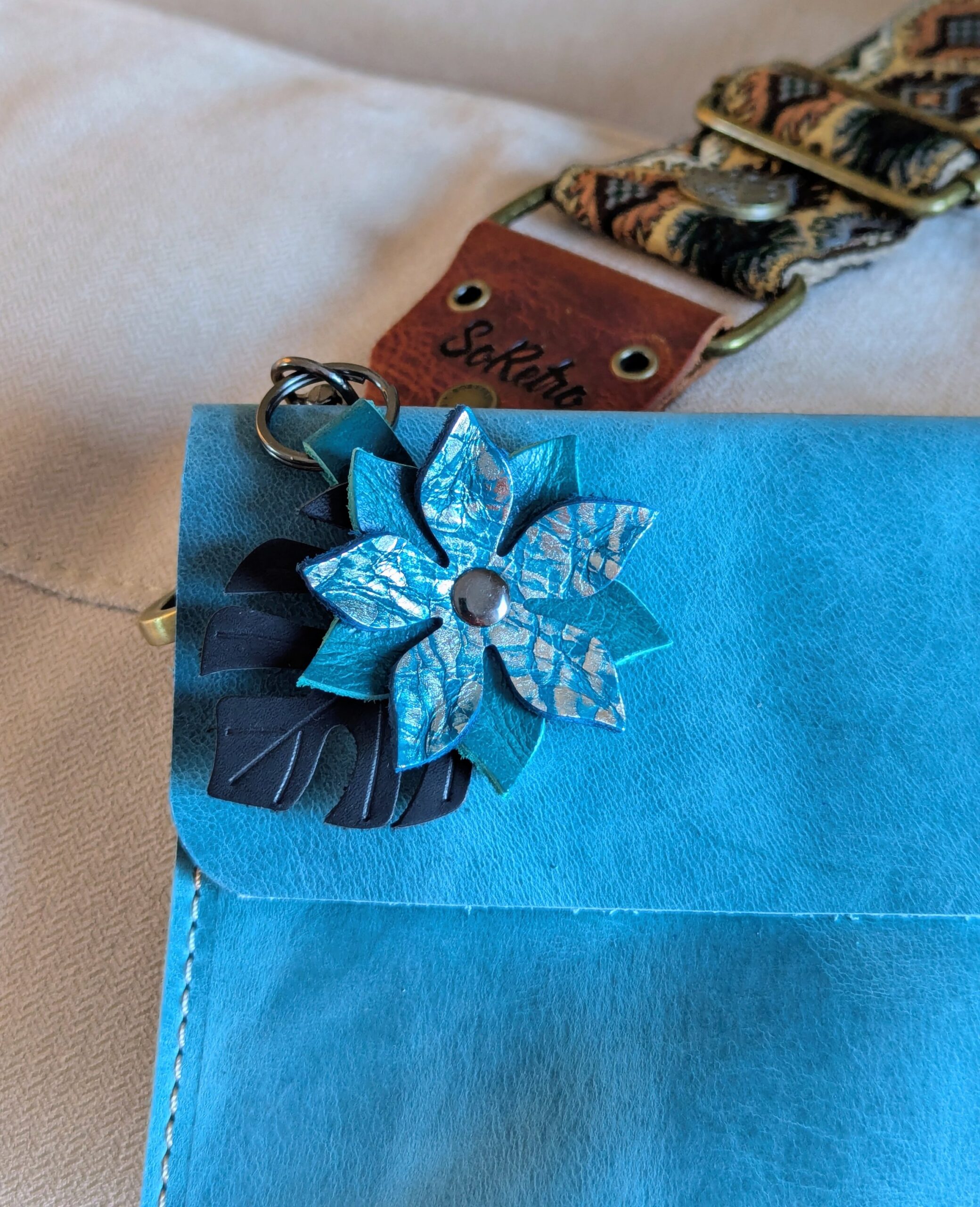 Petite Flower Leather Purse Charm-#543