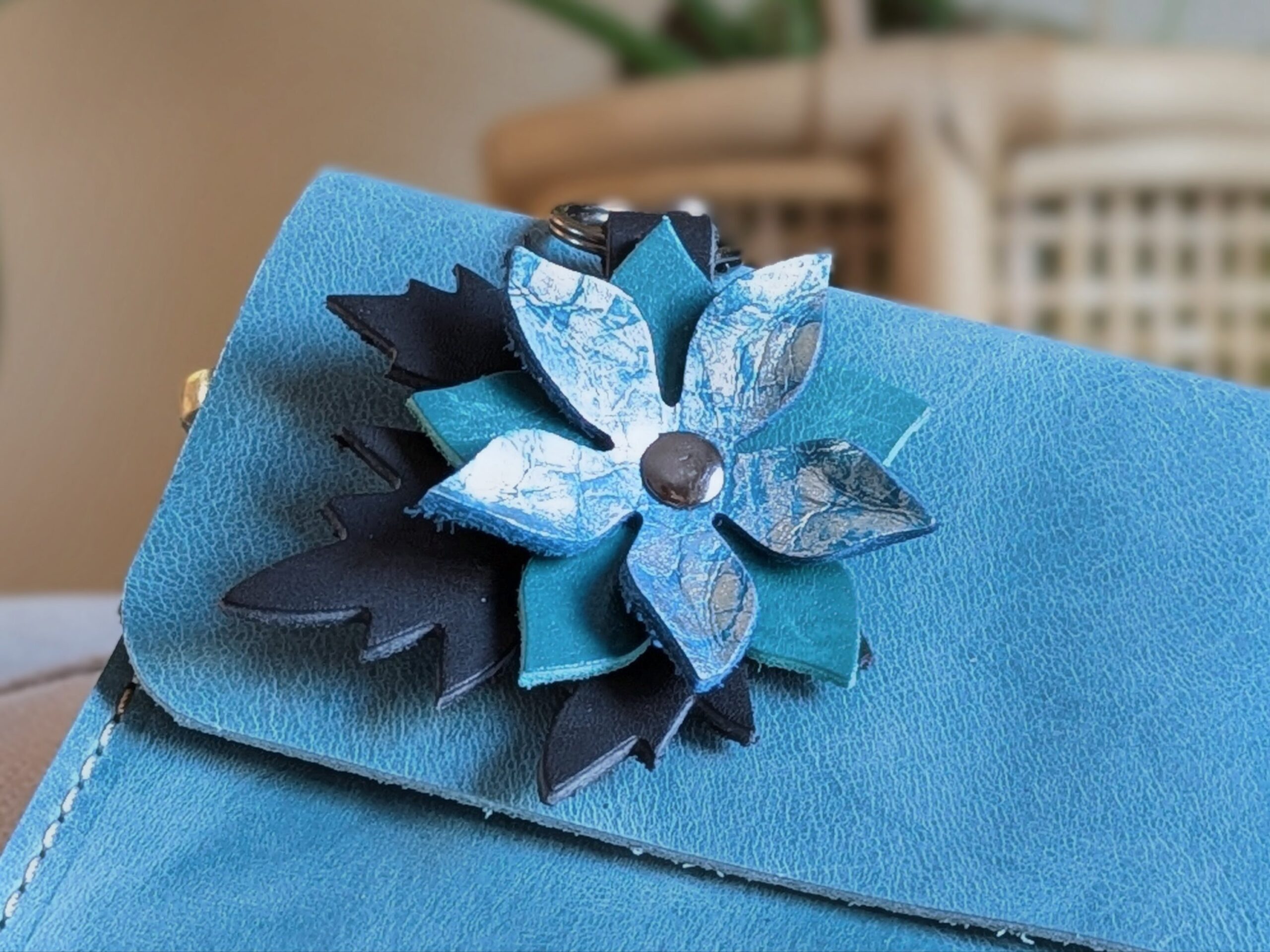 Petite Flower Leather Purse Charm-#540