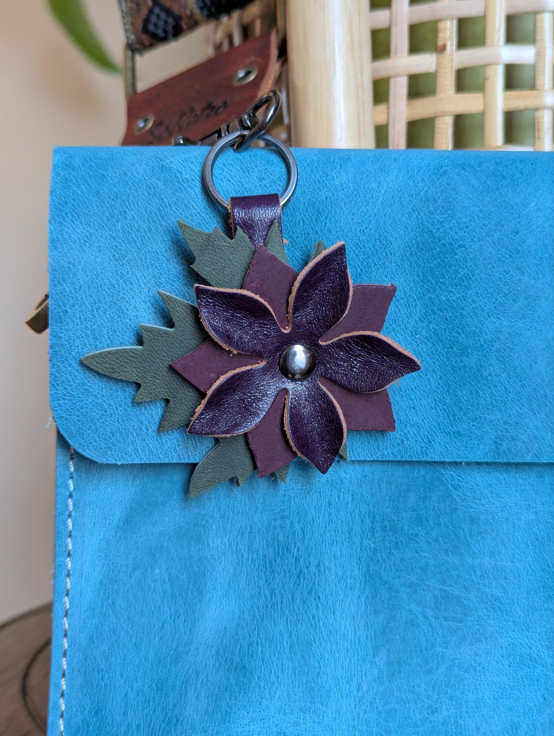 Petite Flower Leather Purse Charm-#541A
