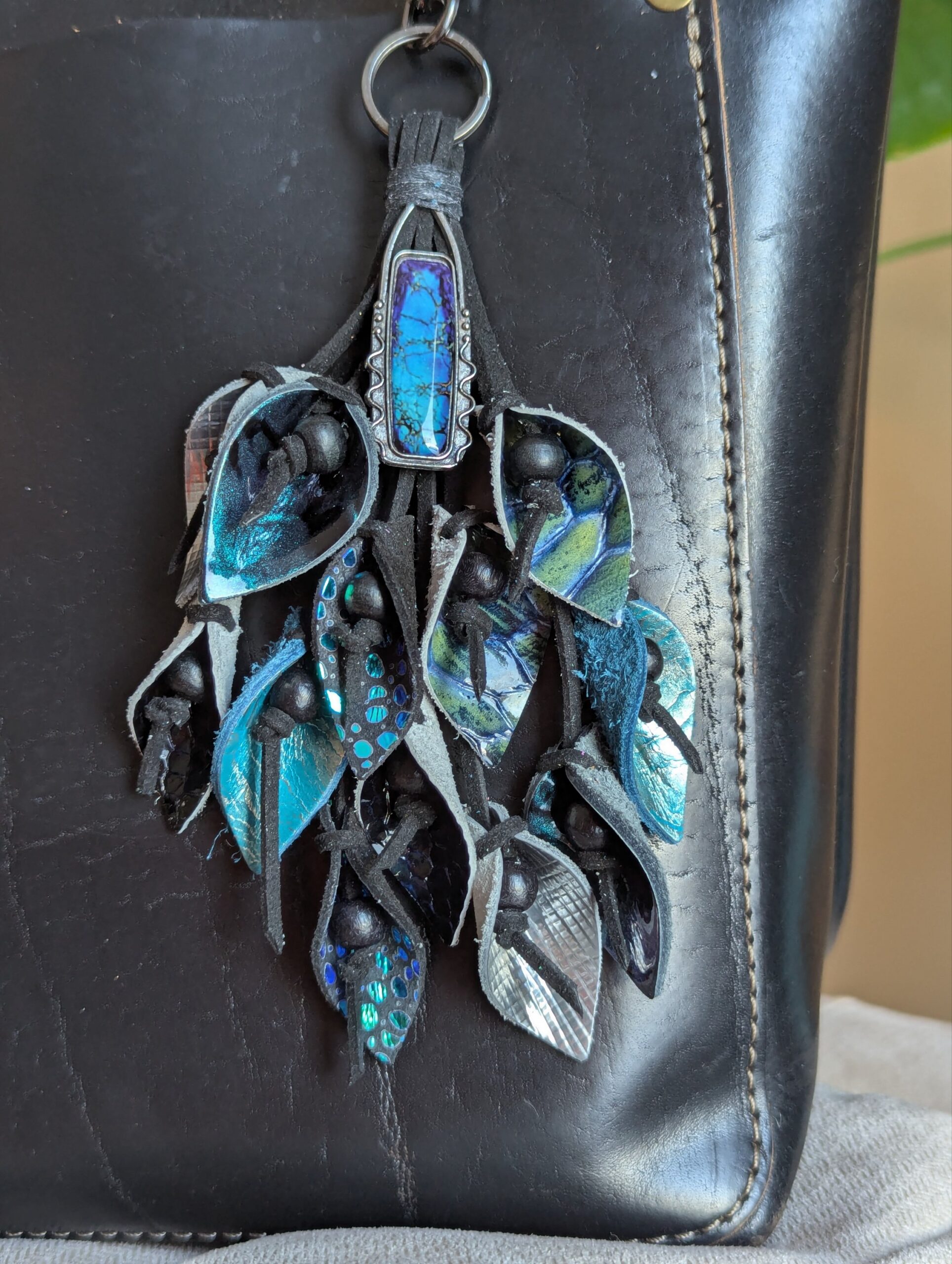 Unique and One of a Kind Leather Lilies Purse Charm-#544